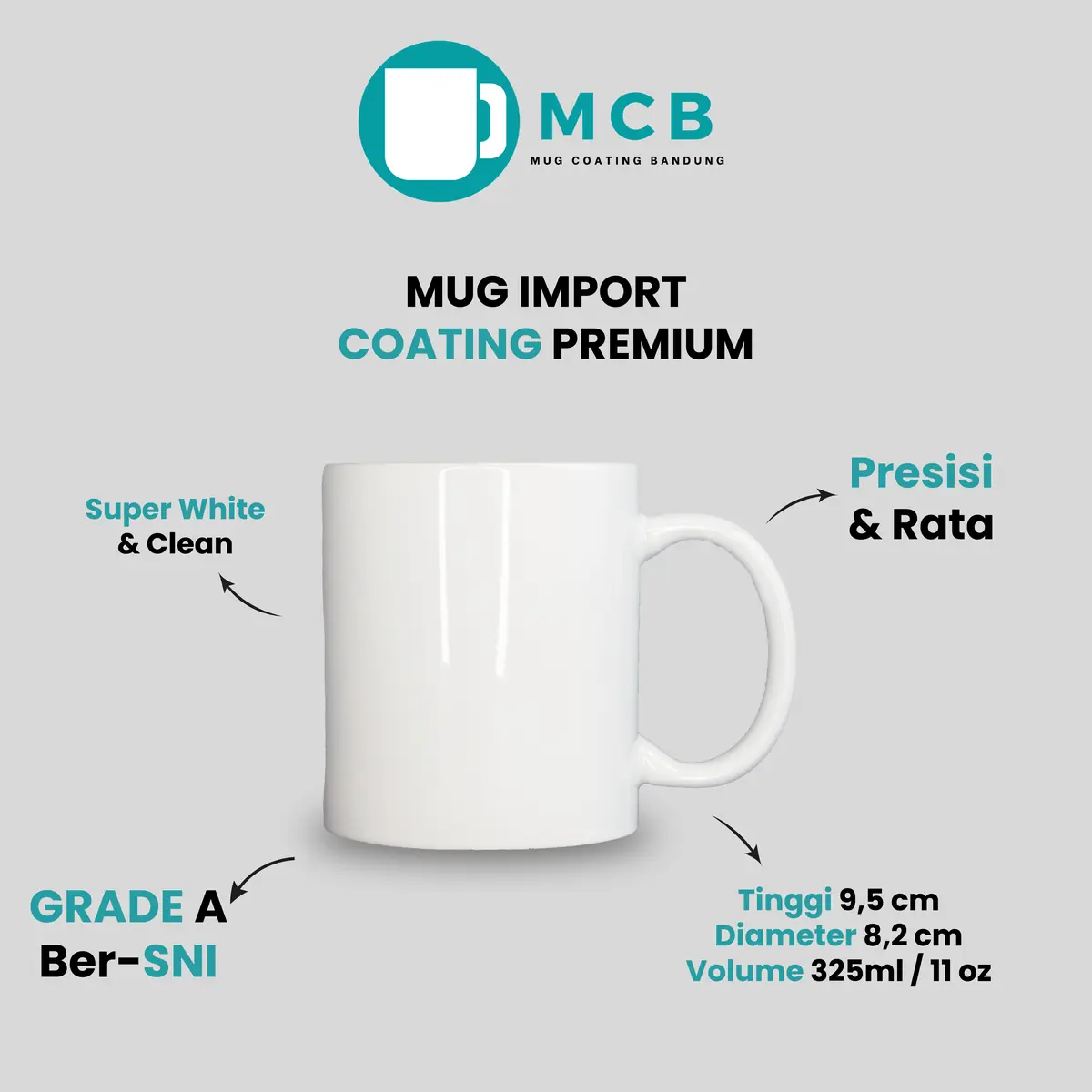 Mug Coating Super White polos tampilan tunggal